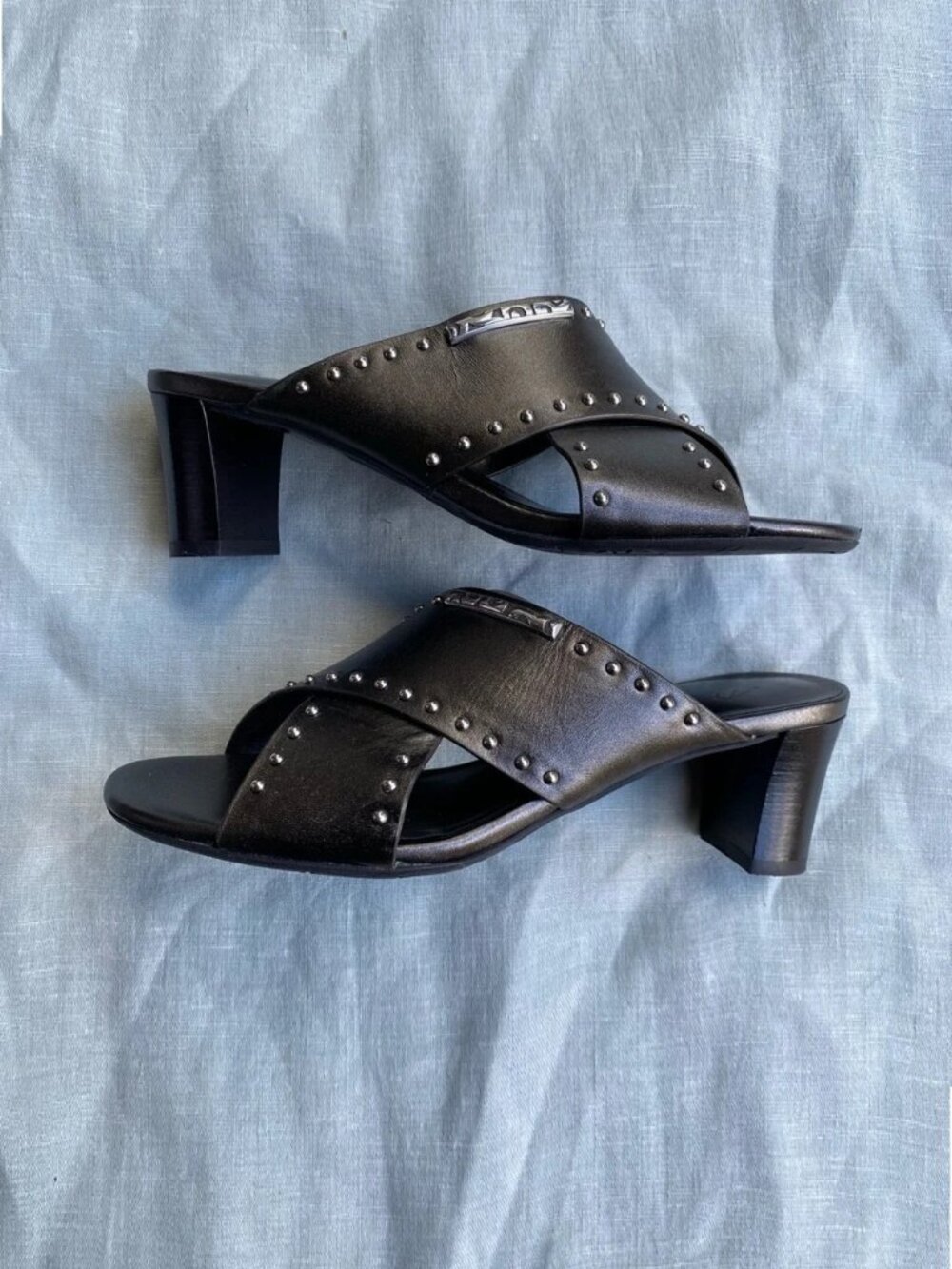 Brighton dark metallic grey criss cross studded heel Teresa sandal - Picture 6 of 10